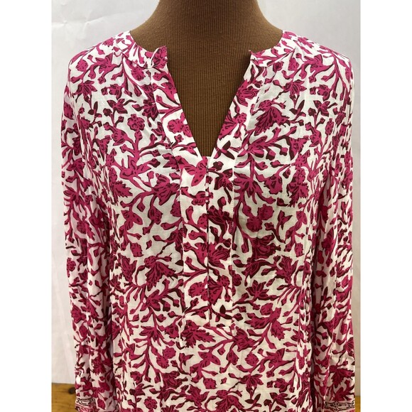 Soft Surroundings Womens Small Boho Tunic 100% Rayon Pink White V-Neck Tassels - Picture 3 of 12